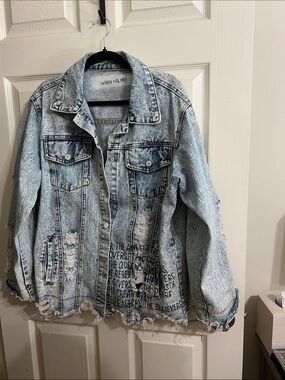 Wren + Glory Acid Wash Denim Jacket in Light Blue